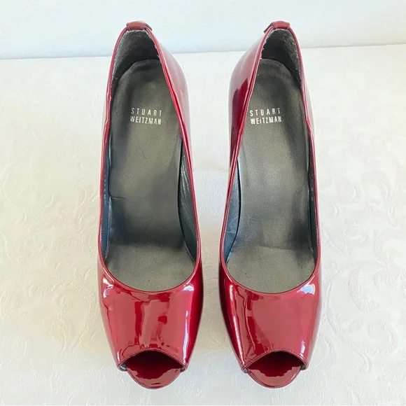 Stuart Weitzman red peep toe platform pumps - Picture 7 of 11